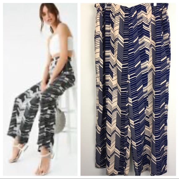 Forever 21 Pants - Cobalt Blue Tan Beige Chevron Palazzo Pant 3X XXXL
